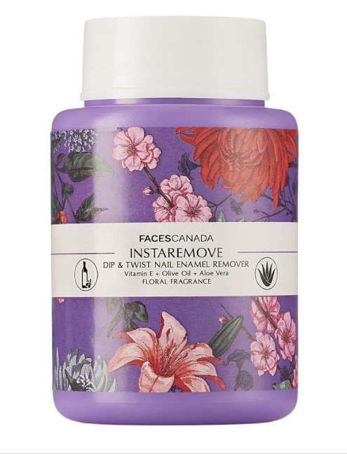 FACES CANADA InstaRemove Dip & Twist Nail Enamel Remover, 80 ml | Floral Fragrance | Vitamin E, Olive Oil, Aloe Vera | Nourishing Formula | Gentle Nail Polish Remover | Acetone Free | Cruelty Free