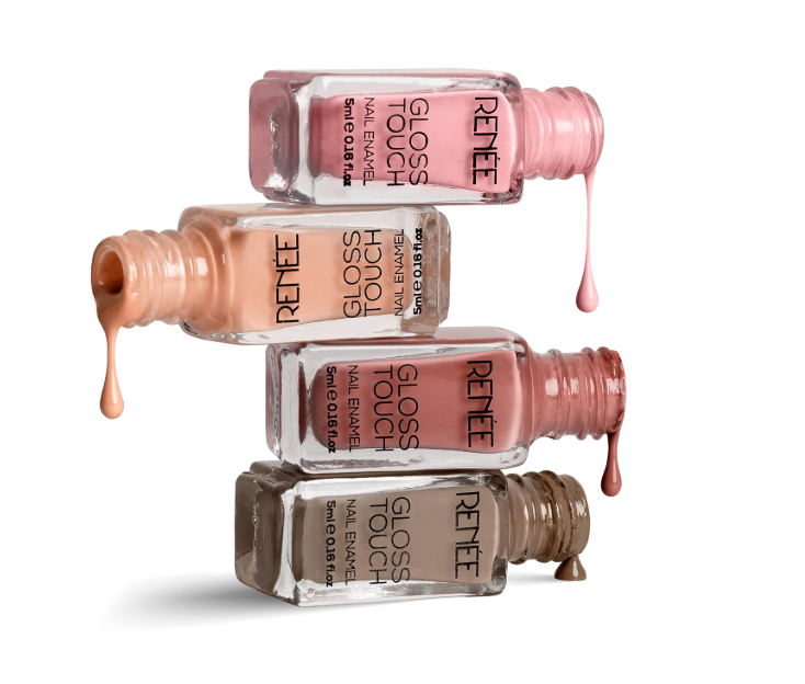 RENEE Gloss Touch Nail Paint Set of 4, Quick Drying Nail Polish, Glossy Gel Finish Nail Kit, Highly Pigmented & Long Lasting Enamel, Chip Resistance 5ml Each Gift Set for Women N02 Everyday Nudes