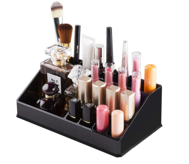 INOVERA (LABEL) 16 Compartment Cosmetic Display Cases Makeup Jewelry Lipstick Storage Organizer Holder Box, 21.2L x 12.5W x 7.8H cm. (Black) (Plastic)