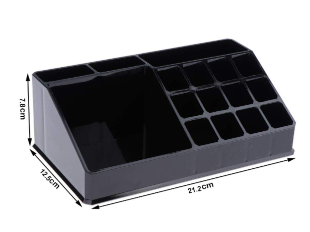 INOVERA (LABEL) 16 Compartment Cosmetic Display Cases Makeup Jewelry Lipstick Storage Organizer Holder Box, 21.2L x 12.5W x 7.8H cm. (Black) (Plastic) - Image 2
