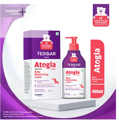 Torrent Pharma Atogla Baby Lotion 400ml from Tedibar Family | No. 1* Paediatrician prescribed Moisturising Lotion- By