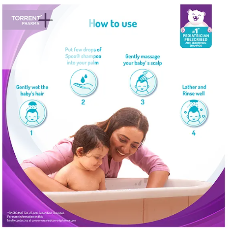 Torrent Pharma Spoo gentle baby shampoo 200ml No Tears Gentle on Scalp No. 1 Pediatrician Prescribed Anti Seborrheic Shampoo - Image 2
