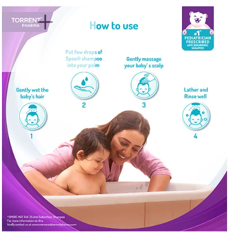 Torrent Pharma Spoo gentle baby shampoo 125ml No Tears Gentle on Scalp No. 1 Pediatrician Prescribed Anti Seborrheic Shampoo- By - Image 2