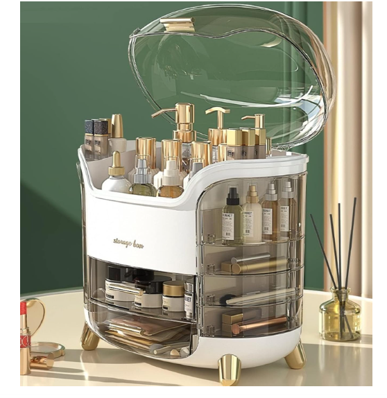 Boniry Makeup Organizer Box | Countertop Cosmetic Organizer for Woman | Transparent Clear Makeup Organizer Box | Organize for Cosmetic Products (White)