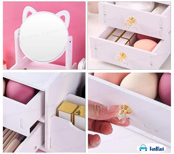 FunBlast Makeup Desk Organizer with Mirror – DIY Cosmetic Storage Box for Vanity Countertop & Dressing Table, Nail Polish, Lipstick, Brushes, Beauty Product Desktop Storage for Women & Girls (B) - Image 2