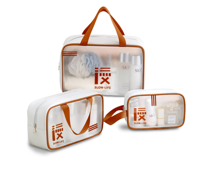 KUKLAR 3 Piece Clear Toiletry Bag Set TSA Approved Cosmetic Makeup Bags with Handles Waterproof Travel Organizer Pouches for Carry-on Bag for Women & Men (Brown)