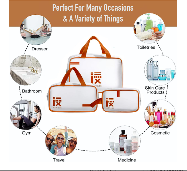 KUKLAR 3 Piece Clear Toiletry Bag Set TSA Approved Cosmetic Makeup Bags with Handles Waterproof Travel Organizer Pouches for Carry-on Bag for Women & Men (Brown) - Image 2