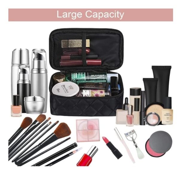 KUKLAR Black Polyester Waterproof Multifunctional Extra Large Cosmetic Bag for Women, Makeup Bag for Travel, Cosmetic Bag Pouch, Makeup Organizer Perfectly Fit in Any Suitcase Or Big Bag (Black-M) - Image 2
