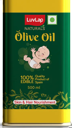 LuvLap Naturals Baby Body Massage Olive Oil, Spanish Premium Olive Oil, Enhances Bone & Muscle Strength, 500 ml, Green