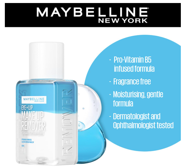 Maybelline New York Eye + Lip Makeup Remover, Bi-phase Efficiently removes waterproof makeup - Image 2