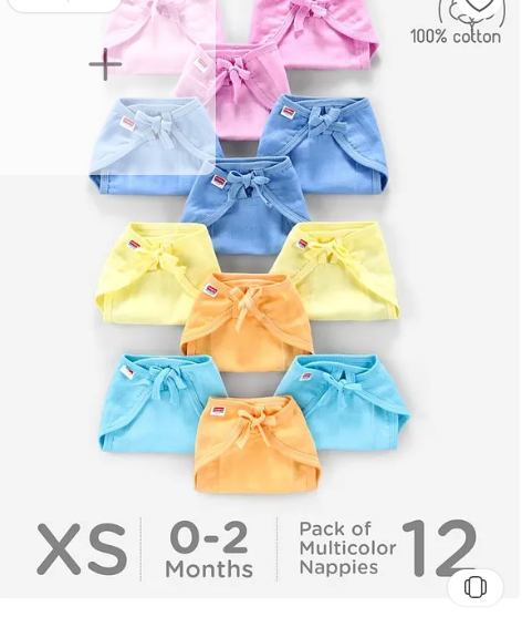 Babyhug 100% Cotton Muslin Nappy Set Extra Small Pack Of 12 - Multicolor