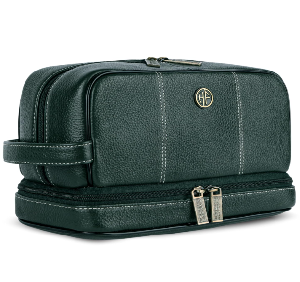 Hammonds Flycatcher Genuine Leather Toiletry Bag for Men and Women Cosmetic Organizer Bag, Travel Organizer Pouch, Shaving Kit Bag for Men Toiletry Pouch for Men with Multiple Pockets - Green