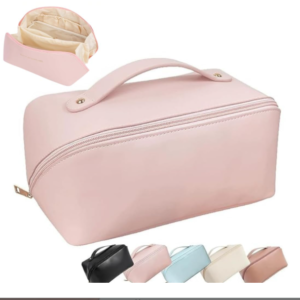 ANGENIL Makeup Pouch Bag, Travel Pouches for Women, Vanity Bag for Women Latest, Cosmetic Organizer, Travel Toiletry Bag, Mini Makeup Bag and Skincare Pouch, Leather Vanity Bag (Pink, Medium)