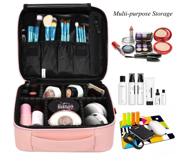INOVERA (LABEL) Faux Leather Makeup Organizer Bag for Women, Girls & Bride - Travel Cosmetic Kit Storage Organiser - Toiletry Vanity Box with Adjustable Compartment, 26l x 23b x 9h cm (Rose Gold) - Image 2