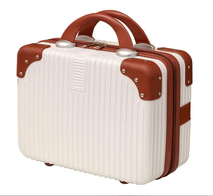 Yagzon ABS Hard Shell Cosmetic Travel Hand Luggage Portable Carrying Makeup Case Suitcase Organizer Box Vanity Mini Suitcase 14'' Books, Bottles, Clothes, Small Accessory Bag, 30 cm, No Wheels, Brown