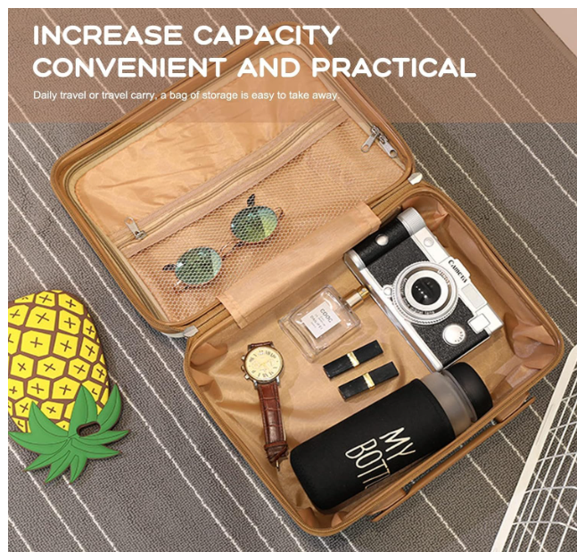 Yagzon ABS Hard Shell Cosmetic Travel Hand Luggage Portable Carrying Makeup Case Suitcase Organizer Box Vanity Mini Suitcase 14'' Books, Bottles, Clothes, Small Accessory Bag, 30 cm, No Wheels, Brown - Image 2