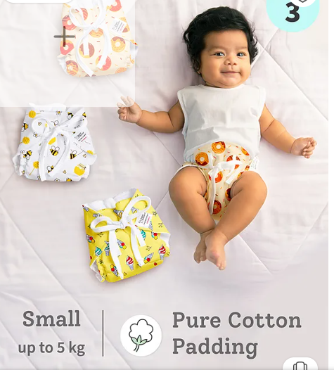 SuperBottoms DryFeel Langot for 0-9M Babies | 100% Cotton Padding | Sweet Tooth (Old Version) | Pack of 3 | 0-5kg