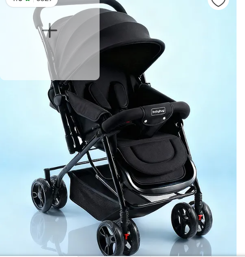 Babyhug Symphony Stroller With Reversible Handle & Mosquito Net- Black| Multi-Reclining Seat| Adjustable Legrest| Storage Basket| Linked Brake| Peek-a-boo Window| Padded Cushion| Lockable Swivel Wheel