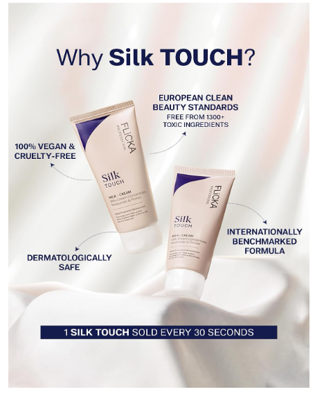 FLiCKA Silk Touch 3 in 1 Moisturizer and Primer for Face | Hydrating, Lightweight, Long-Lasting | Pore Minimizer | Dermatologically Tested | All Skin Types | Makeup Base | 60g | Cruelty-Free (Pack of 1) - Image 2