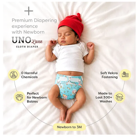 SuperBottoms Newborn UNO Premium Cloth Diaper with Absorbent Insert (0 to 3M) - Hunny Bummy - Image 2