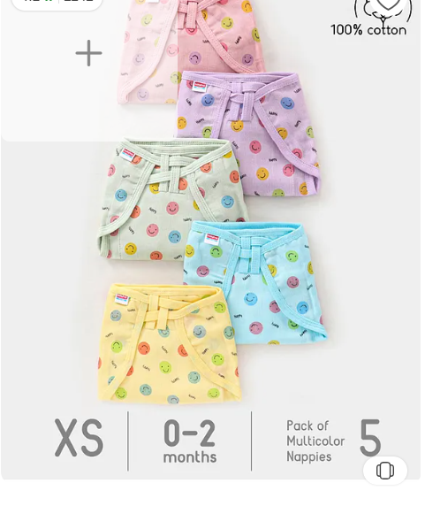 Babyhug Muslin Cotton Dyed Printed Cloth Nappies Extra Small Set of 5 - Multicolour