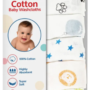LuvLap Muslin Cotton Premium Baby Washcloth, Washable, Absorbent, Soft Face Towels, Stars & Balloons Print, Pack of 6 (Multicolour)
