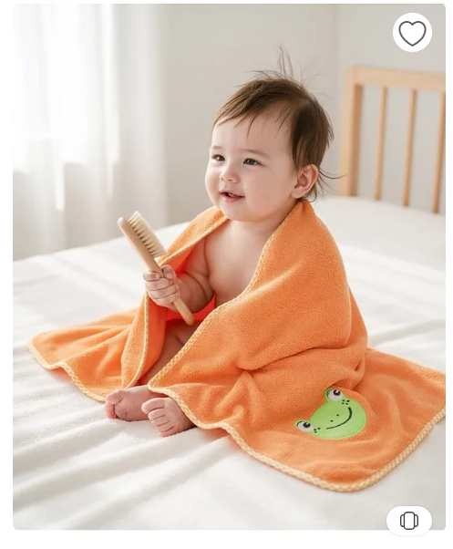 Babyhug Cotton Knit Microfiber Towel With Frog Embroidery L 31.5 X B 22.5 cm - Orange