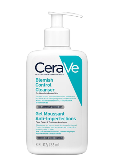 Cerave Blemish Control Cleanser with 2% Salicylic Acid & Niacinamide for Acne Prone Skin, Controls Acne & Spots, Unclog Pores & Reduces Blemishes, 236ml
