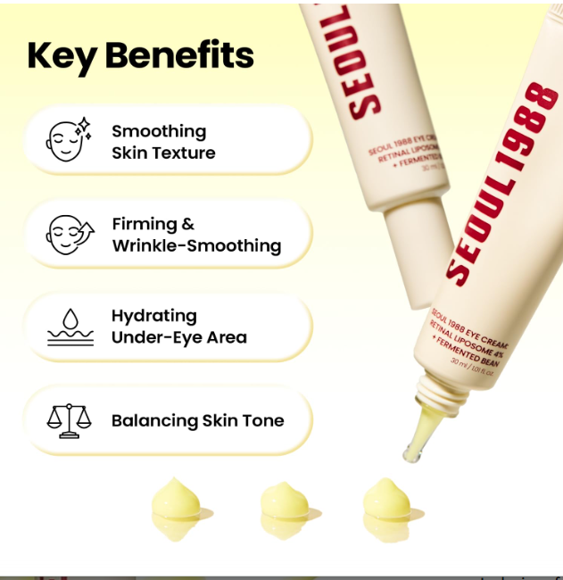 K-SECRET SEOUL 1988 Eye Cream : Retinal Liposome 4% + Fermented Bean, wrinkle care, anti-aging, skin elasticity, pigmentation, brightening, retinol, 30ml/1.01 fl.oz. - Image 3