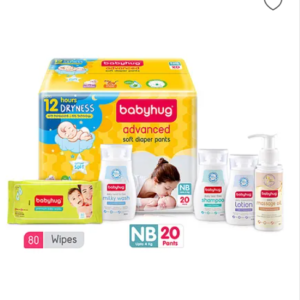 Babyhug Daily Skin & Hair Care Gift Set - 100 ml with Babyhug Diaper -NB 20 Pieces and Babyhug Classic Wipes - 80 Pieces