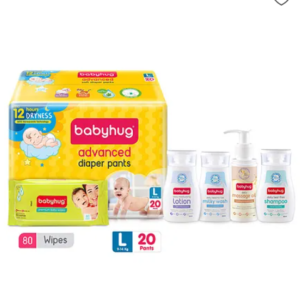 Babyhug Daily Skin & Hair Care Gift Set - 100 ml with Babyhug Diaper Large- 20 Pieces and Babyhug Classic Wipes - 80 Pieces