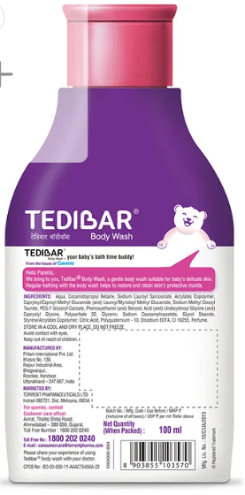 Torrent Pharma Tedibar Body Wash| 100% Soap Free|Skin Friendly PH - 100 ml - Image 2