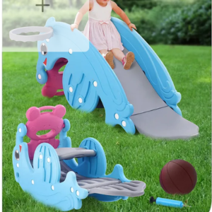 Bestseller Babyhug 3 in 1 Slide and Rocker with Basketball Ring and A Plastic Ball for Kids|Multi-Purpose Toy For Indoor Or Outdoor Play|Durable & Safe|BIS|Age-18 Months to 4 yrs|Blue & Pink