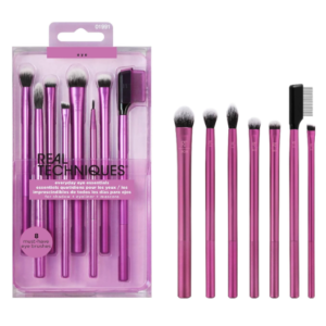 Real Techniques Eyeshadow Brush Set, Makeup with Gel Eyeliner, Flat Eye, and Eyelash Brushes, Purple, 8 Piece