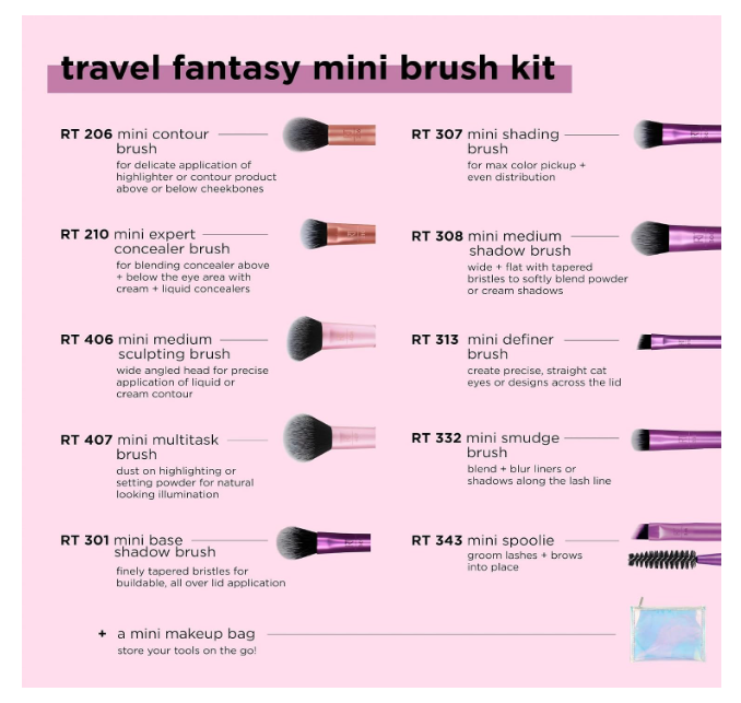 Real Technique Travel Fanstasy Mini Brush Kit, Makeup Brushes, Mini Sized Brushes, Perfect For Travel or On The Go, 10 Piece Set, Purple - Image 2