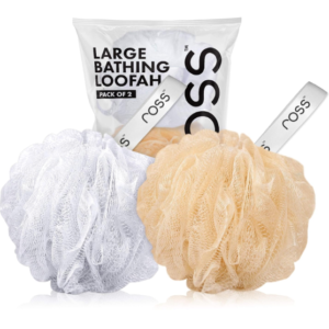 ross Large Bath Loofah Sponge Scrubber Exfoliator for High Lather Cleansing (White and Gold)