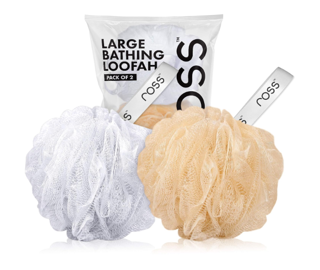 ross Large Bath Loofah Sponge Scrubber Exfoliator for High Lather Cleansing (White and Gold)