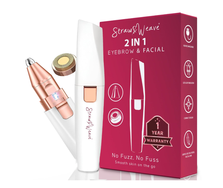 Facial Hair Removal Machine|Eyebrow Trimmer & Epilator|Trimmer For Women Private Part|2 In 1 Trimmer 400 mAh Battery 1 Year Warranty|Painless Hair Removal Machine|Nose Hairs Remover,White (2 in 1)