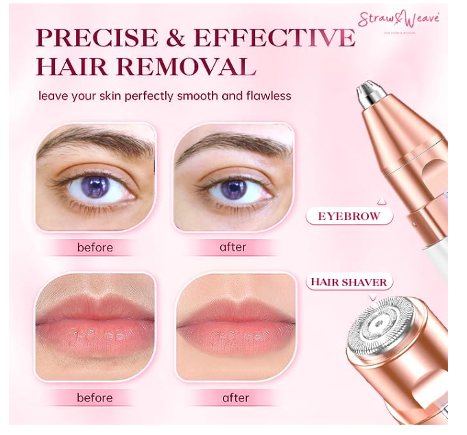 Facial Hair Removal Machine|Eyebrow Trimmer & Epilator|Trimmer For Women Private Part|2 In 1 Trimmer 400 mAh Battery 1 Year Warranty|Painless Hair Removal Machine|Nose Hairs Remover,White (2 in 1) - Image 3