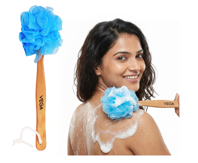 Vega Wooden Handle Body Brush for Bath, Exfoliating Scrubber for Men & Women, Shower Tool for Deep Cleansing, Dead Skin Removal, Back Cleaning, Improves Blood Circulation & Skin Care Routine (BA-1/6)
