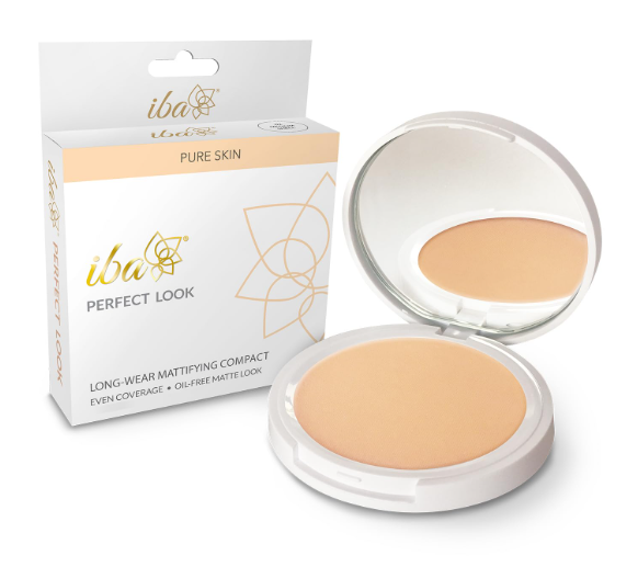 Iba Pure Skin Perfect Look Long Wear Mattifying Compact - Medium Shell, 9g | Even Coverage | Oil Free | Matte Finish | SPF 15 | Face Makeup | 100% Natural | Halal Certified & Vegan Makeup