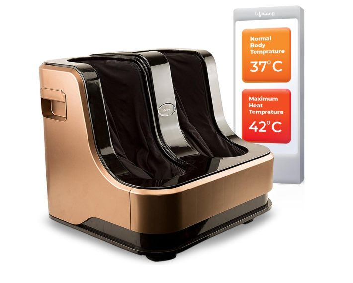 Lifelong LLM99 Foot, Corded Electric Massager for Calf and Leg , (With Heat and Vibration), 80W, 4 Motors, Dark Brown - Image 2