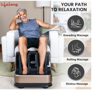Lifelong LLM99 Foot, Corded Electric Massager for Calf and Leg , (With Heat and Vibration), 80W, 4 Motors, Dark Brown