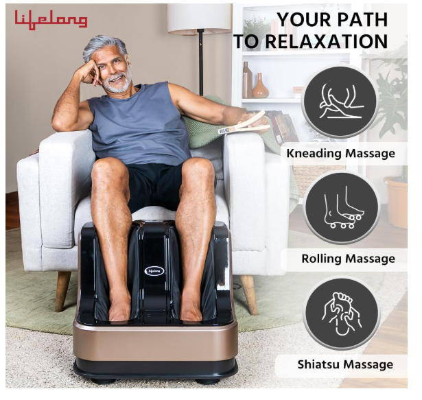 Lifelong LLM99 Foot, Corded Electric Massager for Calf and Leg , (With Heat and Vibration), 80W, 4 Motors, Dark Brown
