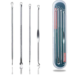 Angelie Stainless Steel Blackhead Remover & Pimple Blemish Remover Tool Set | 4-Piece Extractor Kit for Face, Nose, and Acne Treatment |
