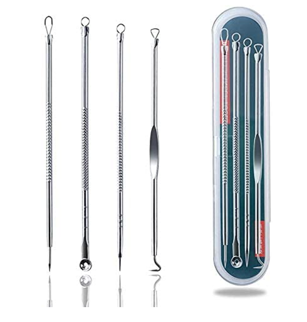 Angelie Stainless Steel Blackhead Remover & Pimple Blemish Remover Tool Set | 4-Piece Extractor Kit for Face, Nose, and Acne Treatment |