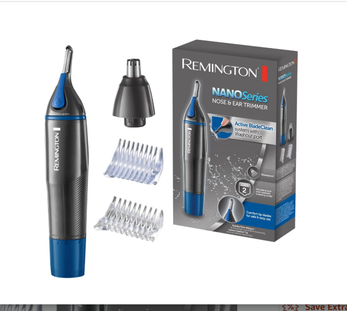 RemingtonNE3850Men's Battery Operated Nose, Ear and Eyebrow Hair Trimmer, Showerproof(Black/Blue)