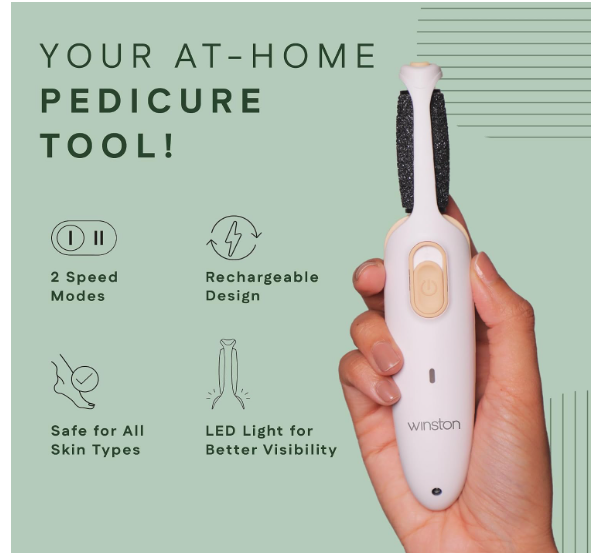 Winston Electric Callus Remover for Feet | 120 Min Runtime, Fast Charging | Rechargeable Foot File | 2 Speed Pedicure Tool for Hard Skin, Cracked Heels & Dead Skin Remover | 1 Year Warranty - Image 3