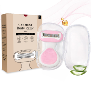 Carmesi Body Razor for Women's Hair Removal |1 Pc | With Travel Case | 5-Blade Precision | Smooth & Hassle-Free Shaving on the Go | Aloe Vera & Vit E