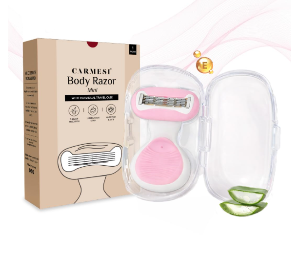Carmesi Body Razor for Women's Hair Removal |1 Pc | With Travel Case | 5-Blade Precision | Smooth & Hassle-Free Shaving on the Go | Aloe Vera & Vit E